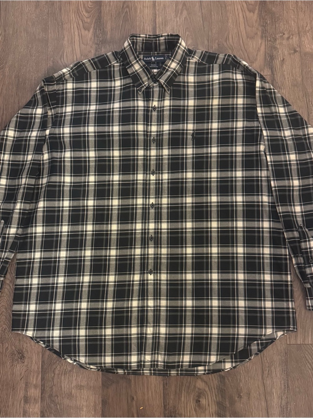 Polo by Ralph Lauren Black and White Plaid Long-Sleeve Button-Down Size XL